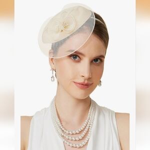 Ivory/Beige Floral Mesh Fascinator Headpiece